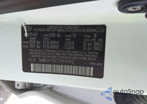 2007 Hyundai Santa Fe Limited/Se z USA, uszkodzony, nr VIN 5NMSH73E17H111412